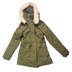 Vintage Sz S Y2K Hollister Parka Faux Fur Hood Lined Bella Jacket Preppy utility